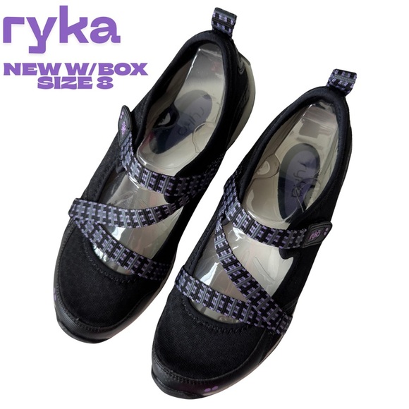 Ryka Shoes - New Ryka Mary Jane Walking Shoes, Size 8, Black Purple Criss Cross Straps